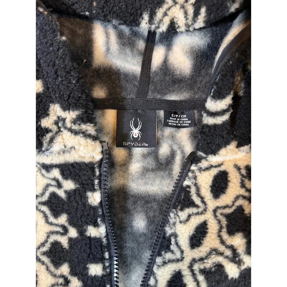 Spyder Women's Fleece Quilted Jacket Black Cream Pattern Hooded Full Zip Size S - Picture 4 of 4